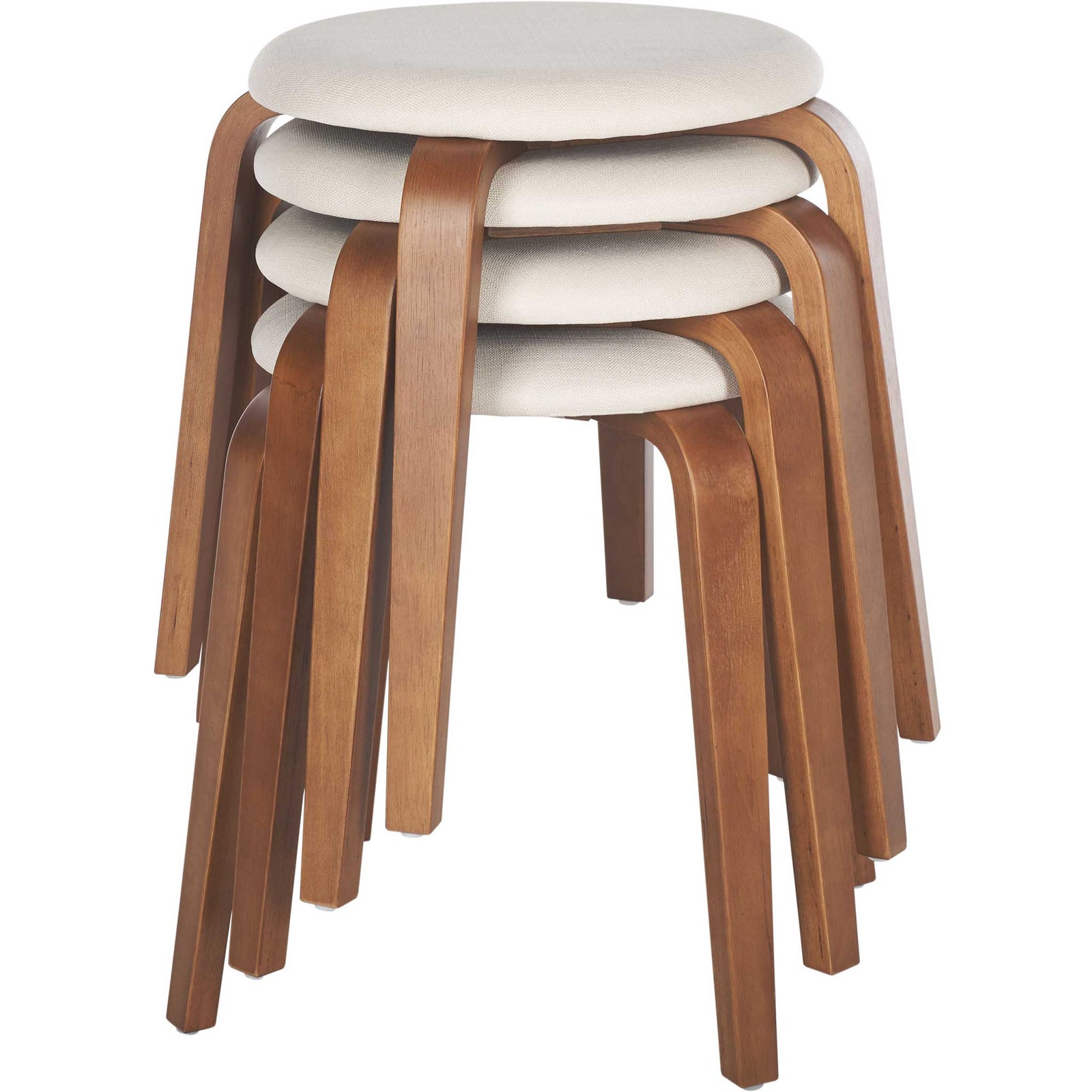 Smartly stackable design with curved walnut legs and cushioned cream seats saves space || STL1001B || front_angle_studio