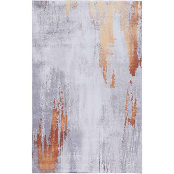 Modern gray and rust area rug with watercolor striations and a smooth, easy-care surface || TAC801P-5 || top_studio