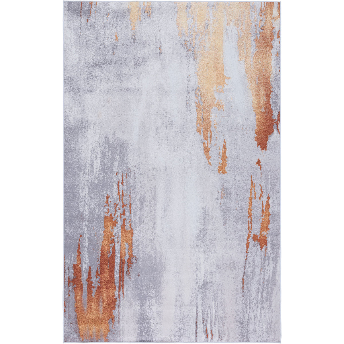 Modern gray and rust area rug with watercolor striations and a smooth, easy-care surface || TAC801P-5 || top_studio