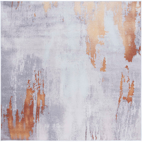 Square gray and rust rug with sweeping abstract strokes and a slim, easy-care pile || TAC801P-6SQ || top_studio