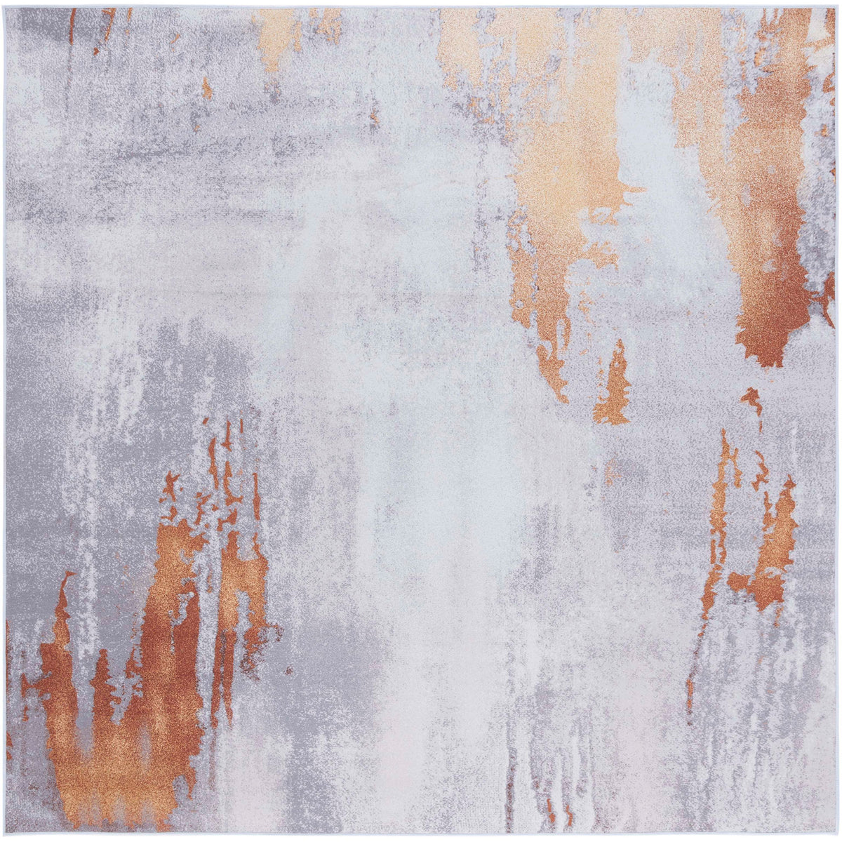 Square gray and rust rug with sweeping abstract strokes and a slim, easy-care pile || TAC801P-6SQ || top_studio