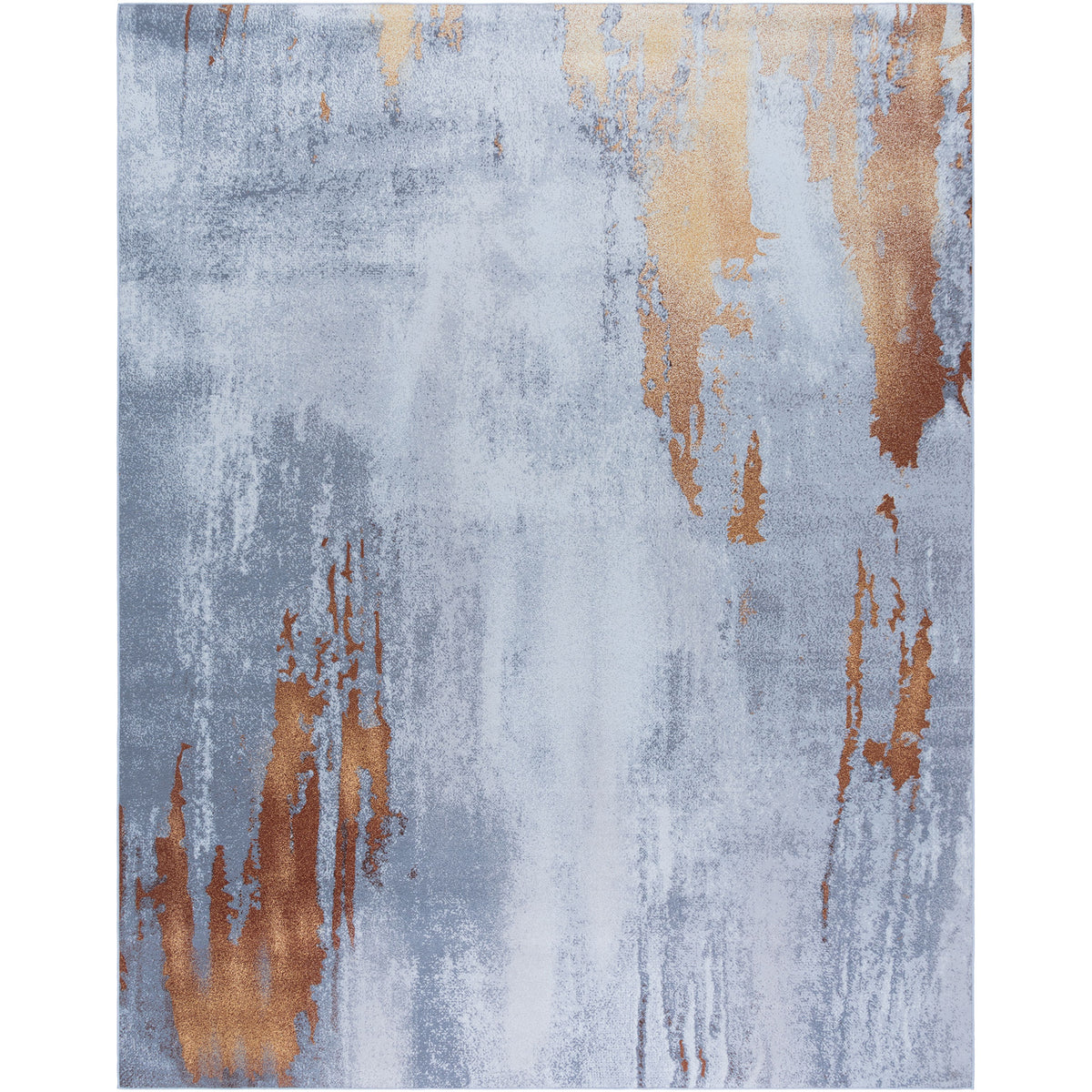 Abstract gray and rust rug with fluid brushstroke pattern and soft, low-profile pile || TAC801P-8 || top_studio