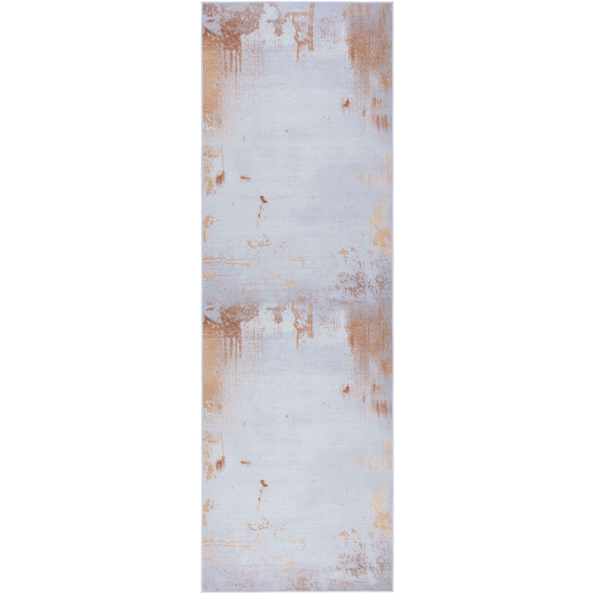 Distressed abstract runner rug in gray and rust with a low profile for modern hallways || TAC802P-28 || top_studio