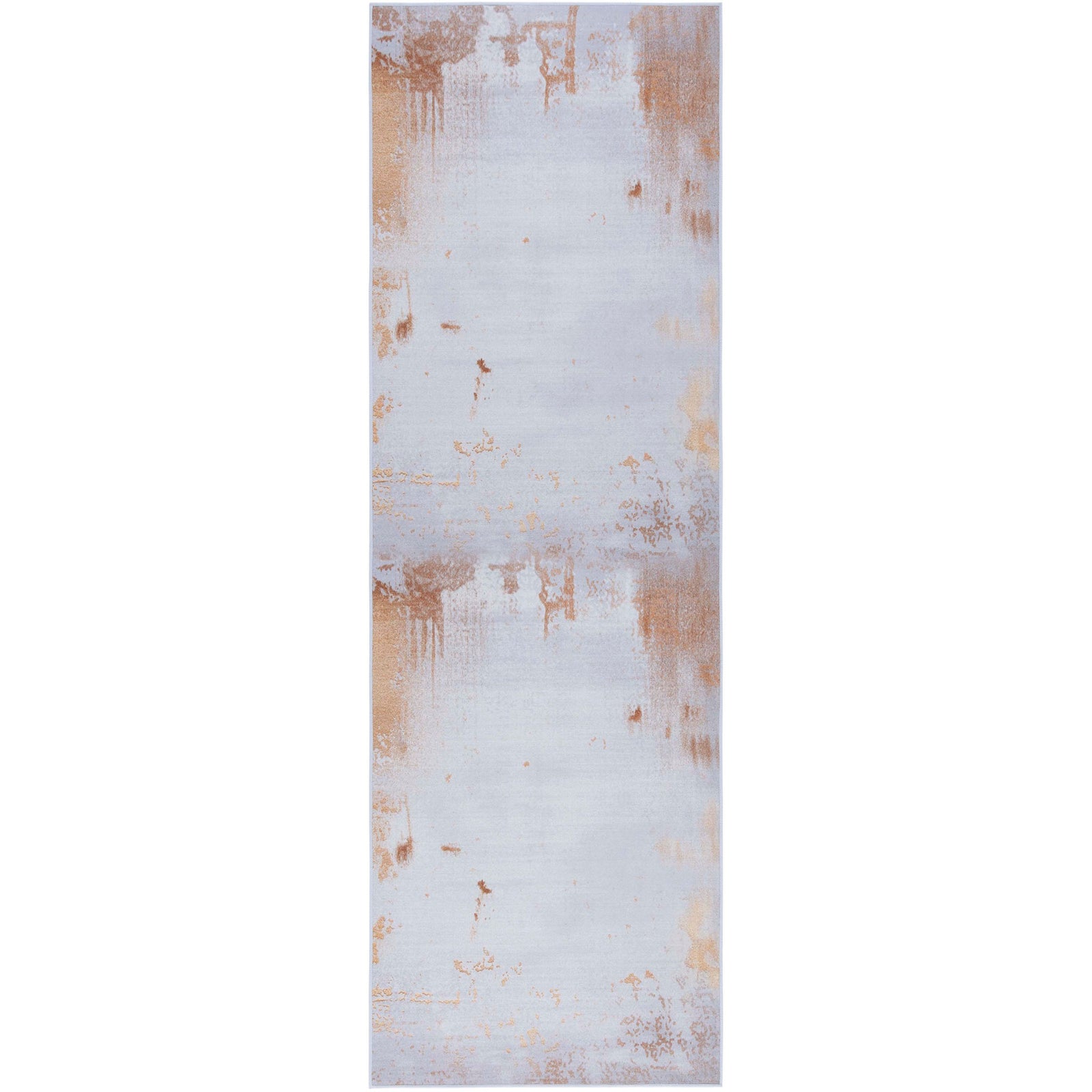 Distressed abstract runner rug in gray and rust with a low profile for modern hallways || TAC802P-28 || top_studio