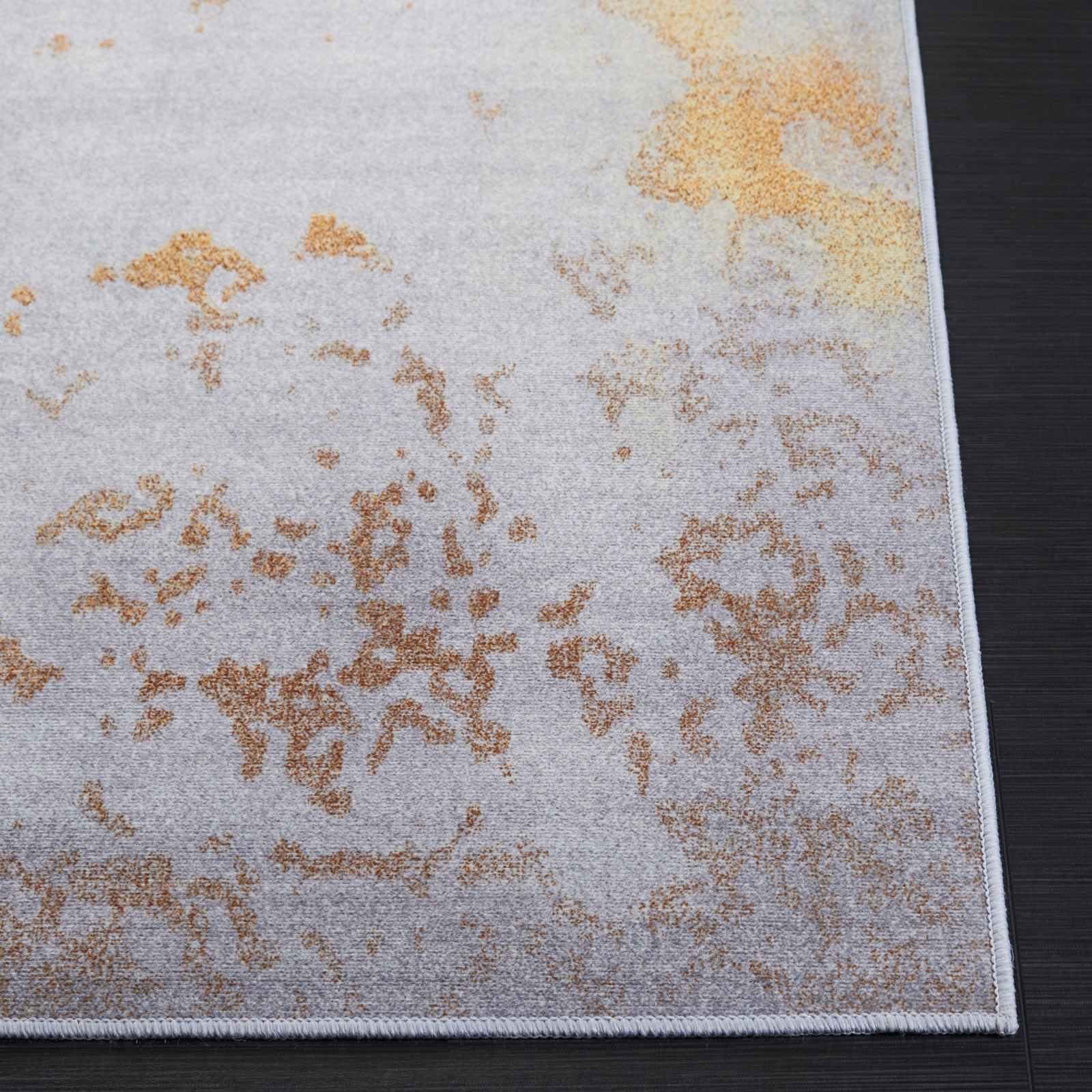 Abstract gray and rust washable rug with soft polyester pile and slip-resistant backing || TAC802P-8 || top_studio