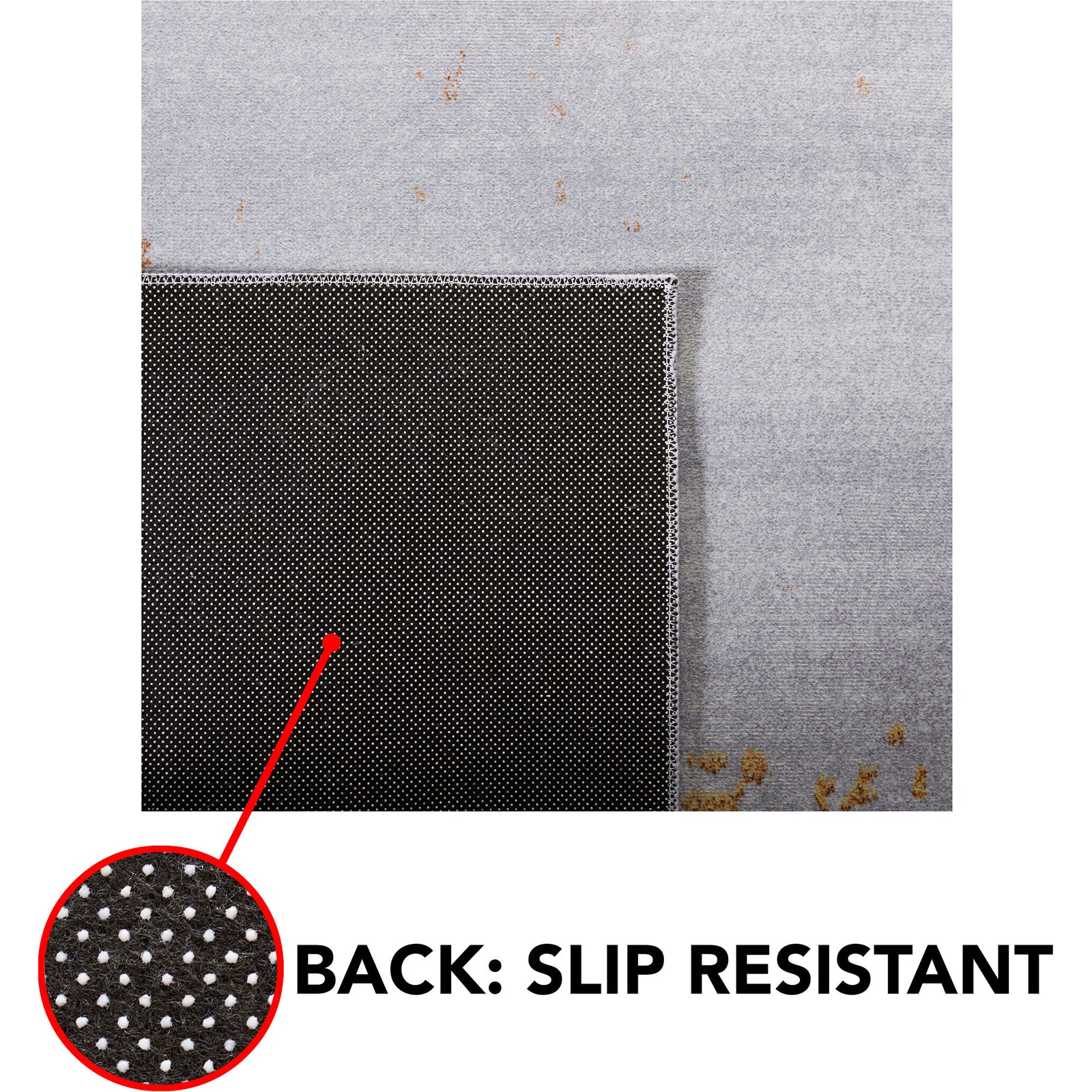 Slip-resistant backing keeps the rug steady on hard floors || TAC802P-5 || callout_studio