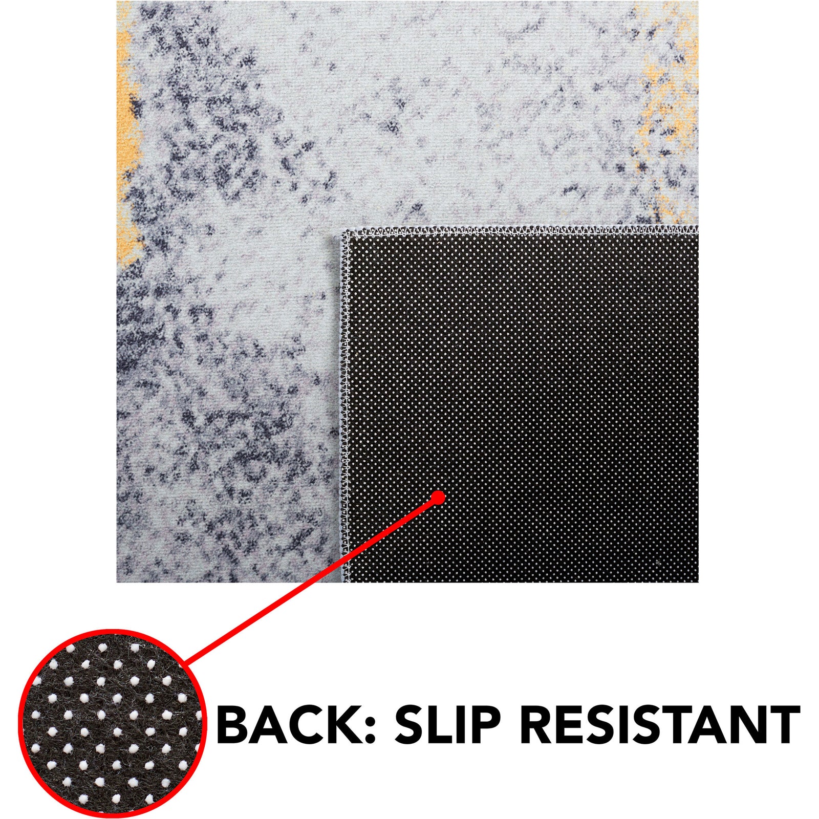 Non-slip backing detail highlights the secure grip that keeps this rug in place || TAC803F-5 || callout_studio