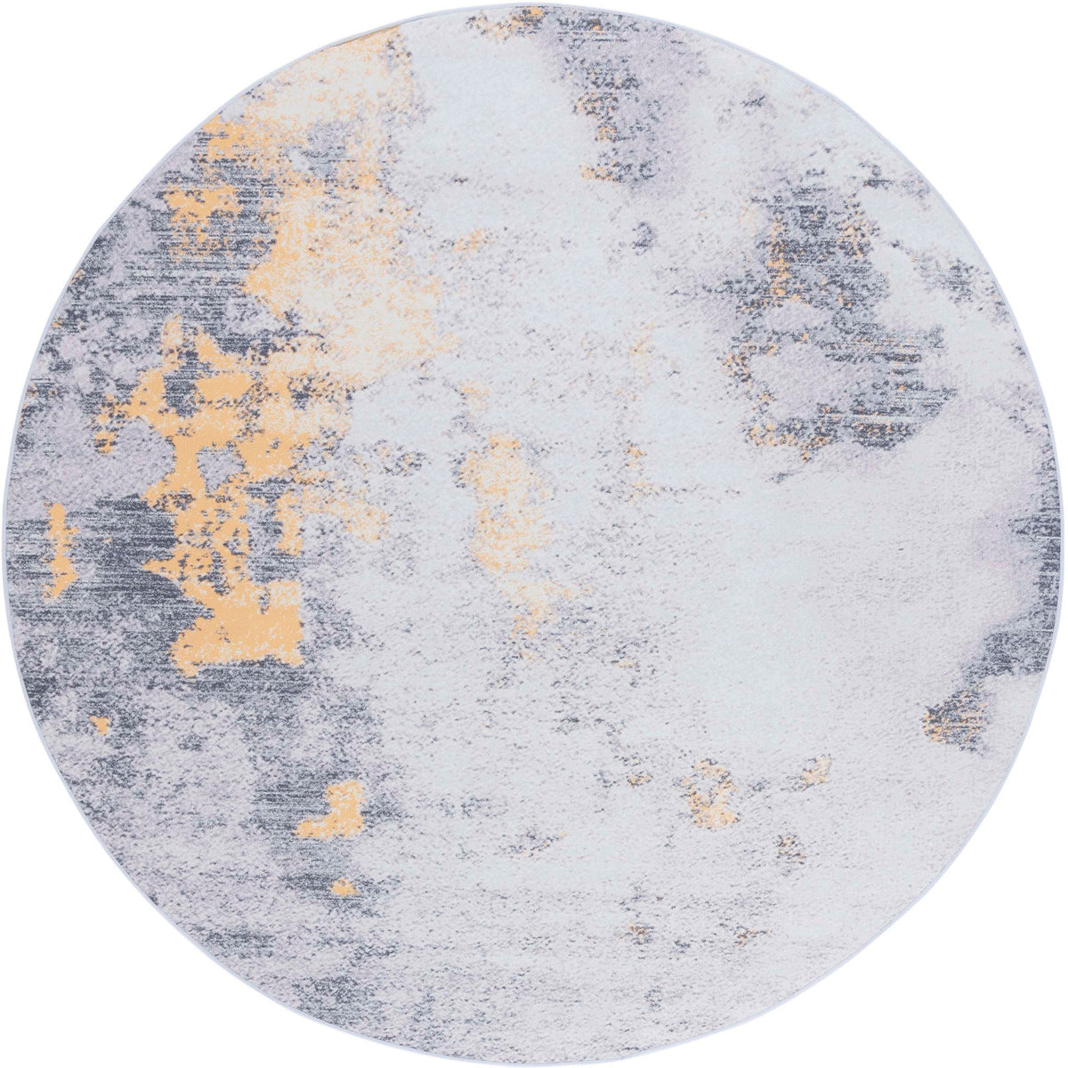 Round gray and gold abstract rug with a soft, washable pile and slip-resistant backing || TAC803F-6R || top_studio