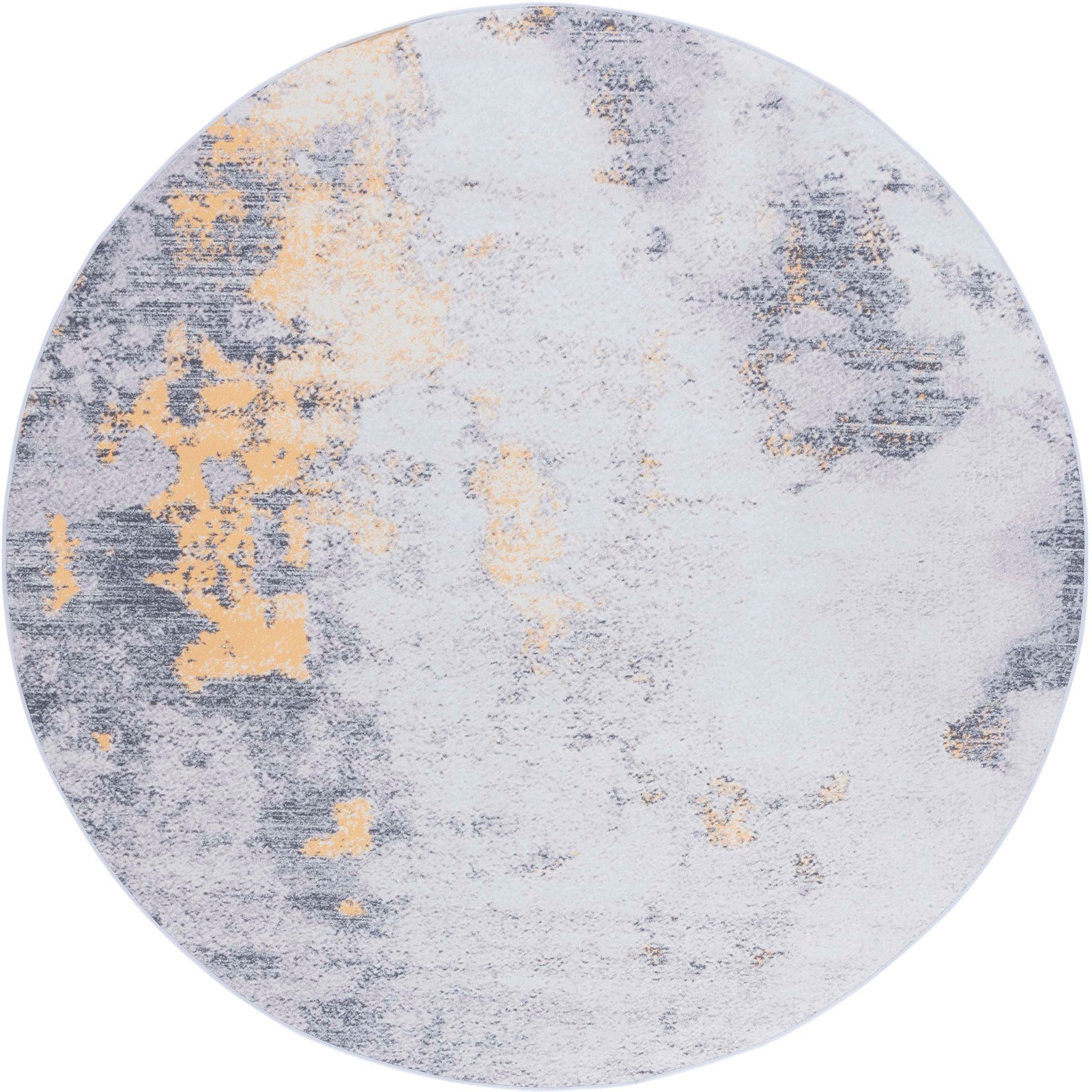 Round gray and gold abstract rug with a soft, washable pile and slip-resistant backing || TAC803F-6R || top_studio