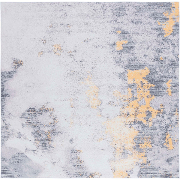 Square gray and gold abstract rug delivers modern flair in a sleek, machine-washable profile || TAC803F-6SQ || top_studio