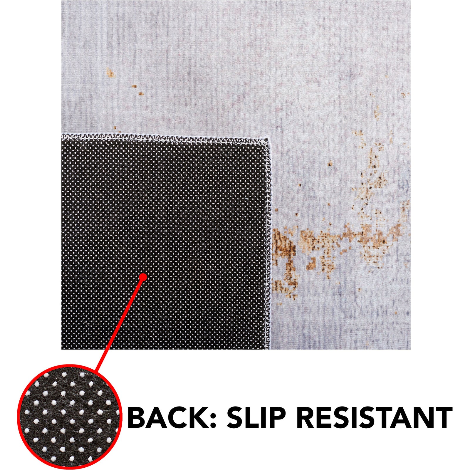Slip-resistant dotted backing enhances stability on hard floors || TAC805F-5 || callout_studio
