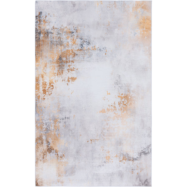 Abstract gray and gold rug with soft, low-profile pile and crisp serged edges || TAC805F-5 || top_studio