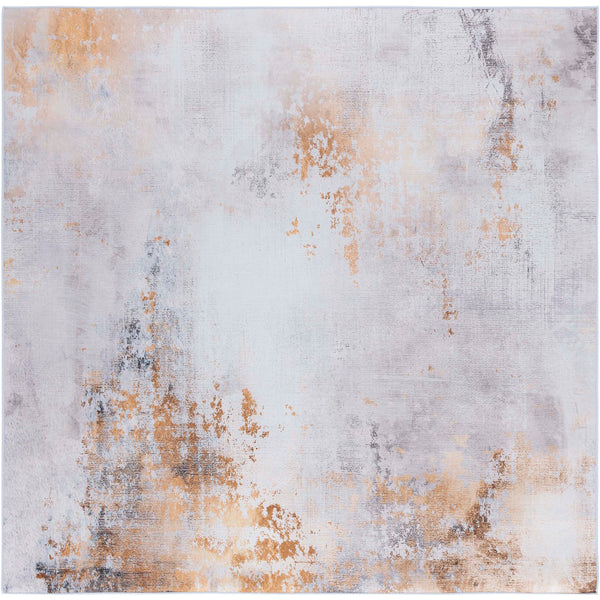 Square gray and gold abstract rug with smooth, easy-care surface || TAC805F-6SQ || top_studio
