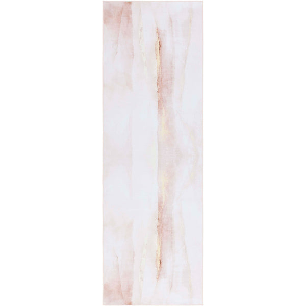Abstract beige and gold runner rug with a soft watercolor pattern. || TAC807B-28 || top_studio