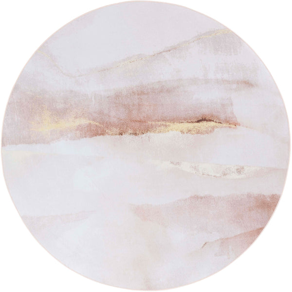Round abstract rug in beige and gold with a soft watercolor look and airy, modern style || TAC807B-6R || top_studio
