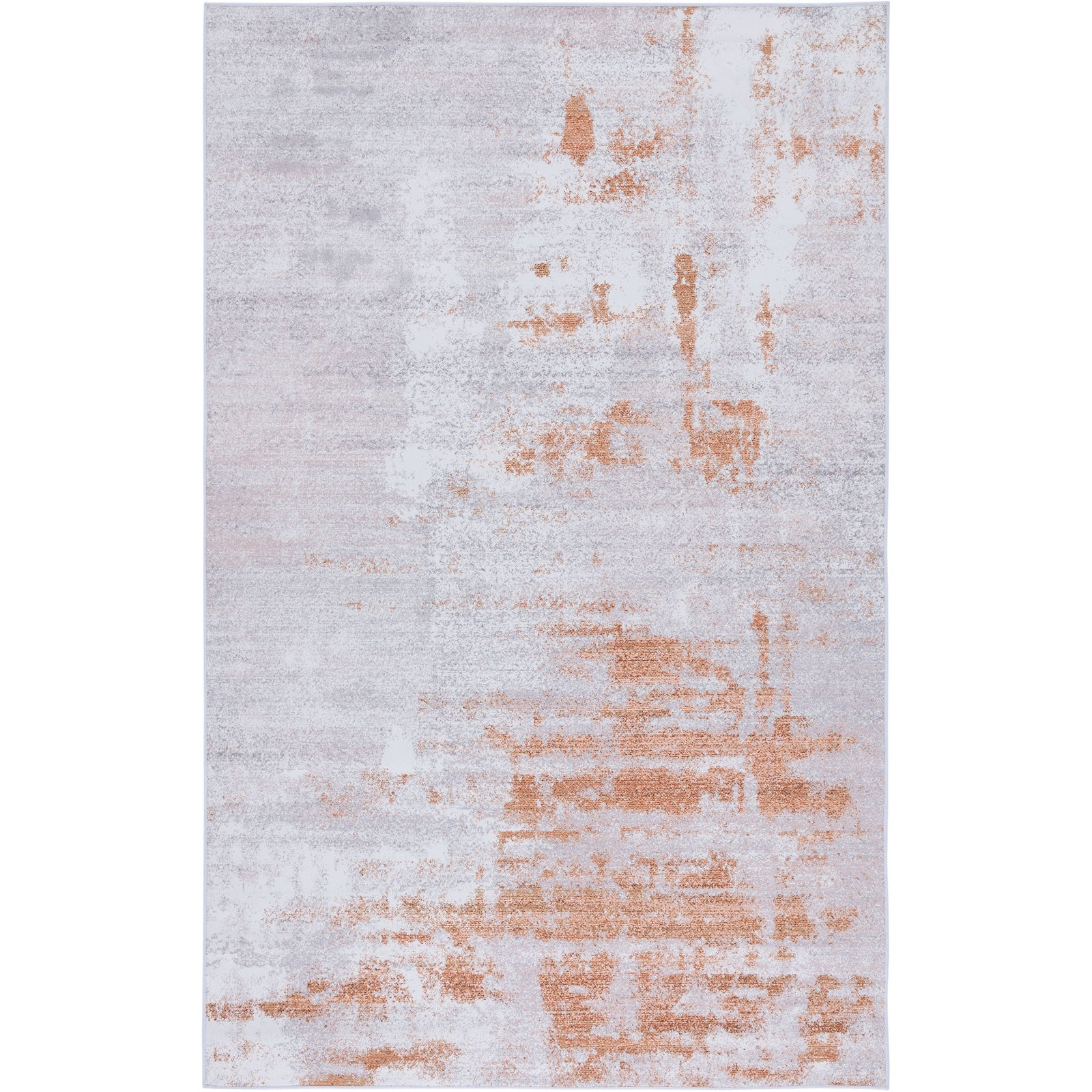 Abstract gray and rust washable rug showcasing a calm, mottled pattern in a sleek, low-pile design || TAC808P-5 || top_studio