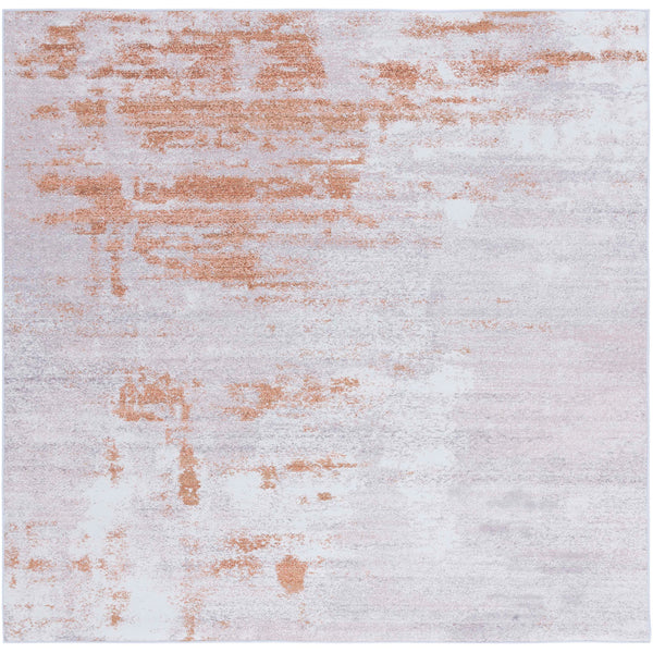 Square abstract rug in gray and rust with a softly weathered look and crisp bound edges || TAC808P-6SQ || top_studio