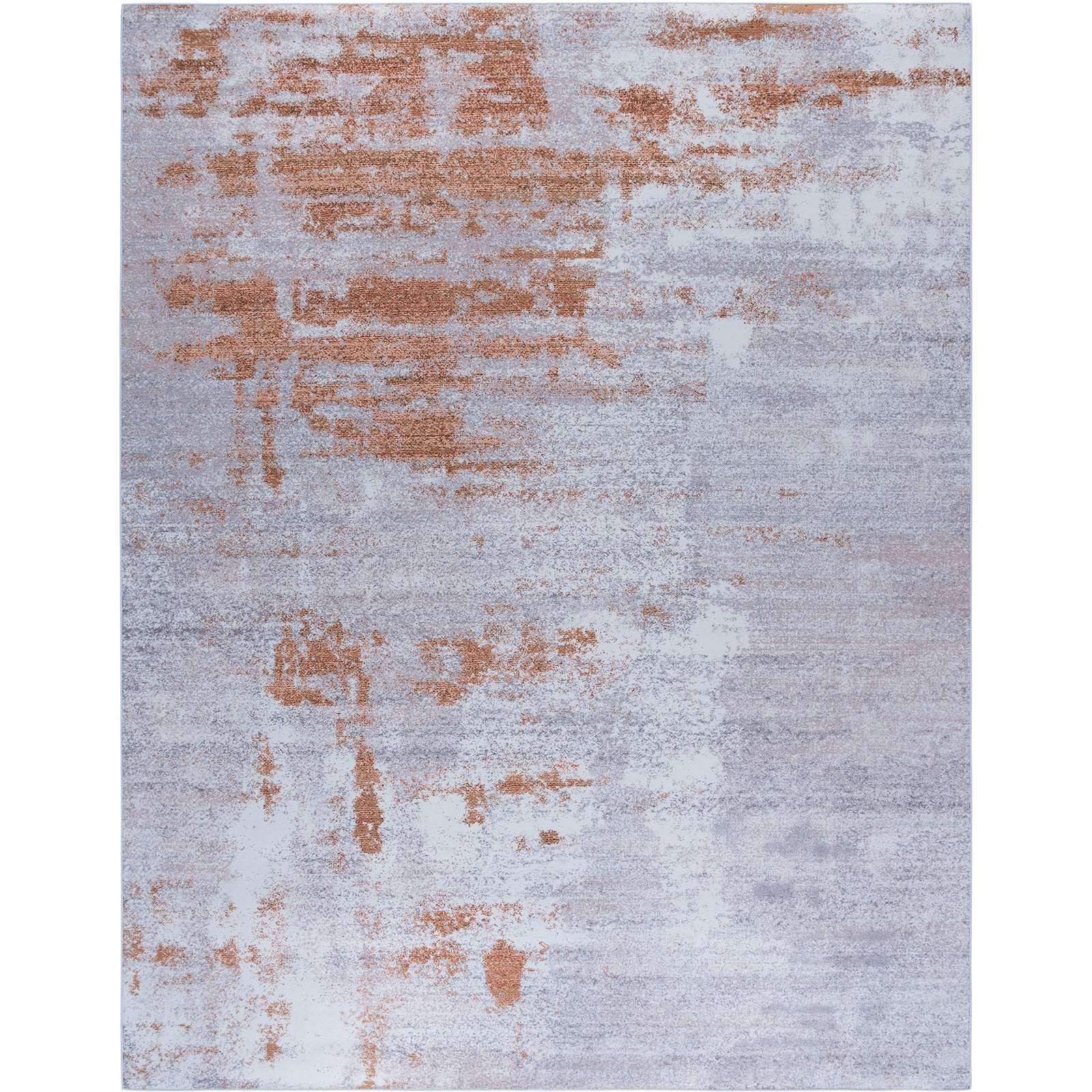 Modern abstract gray and rust area rug with a softly distressed pattern and neatly serged edges || TAC808P-8 || top_studio