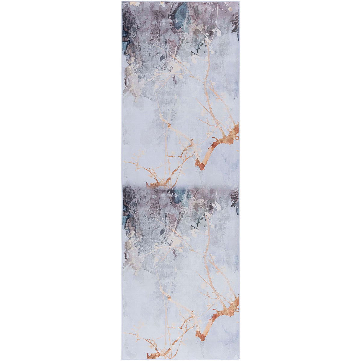 Abstract gray and beige runner rug with marble-like veining and a modern, artful look || TAC811F-28 || top_studio