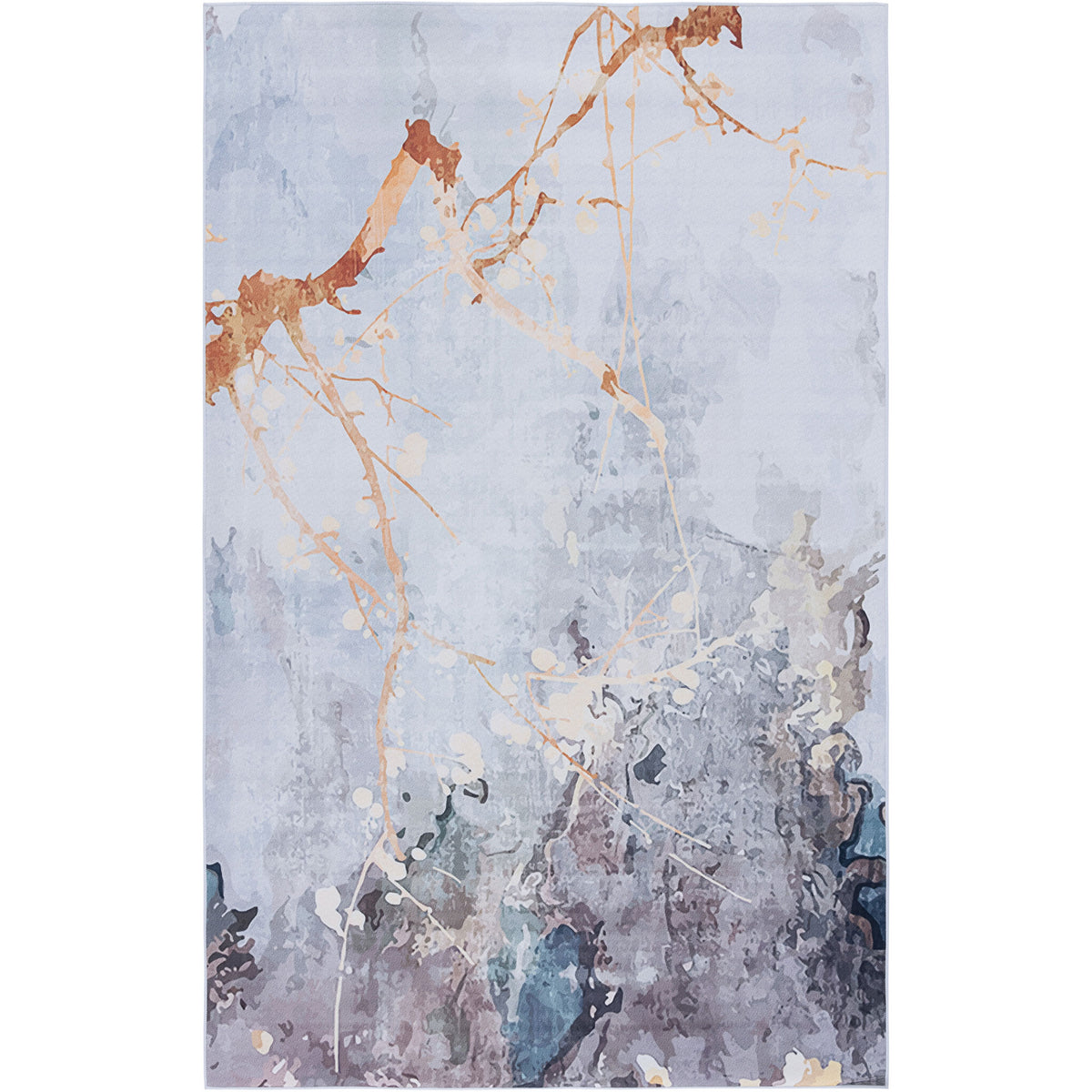 Textured abstract rug in cool gray and beige with golden branching accents || TAC811F-5 || top_studio