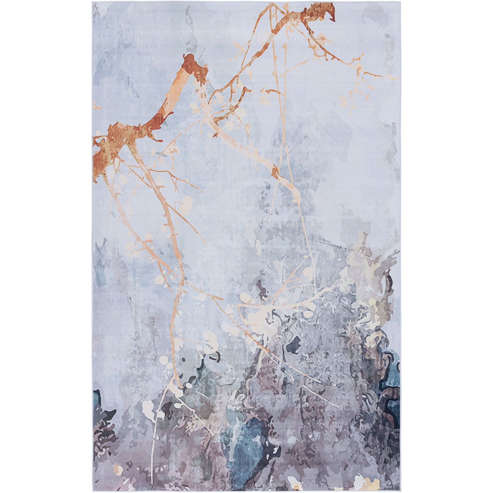 Textured abstract rug in cool gray and beige with golden branching accents || TAC811F-5 || top_studio