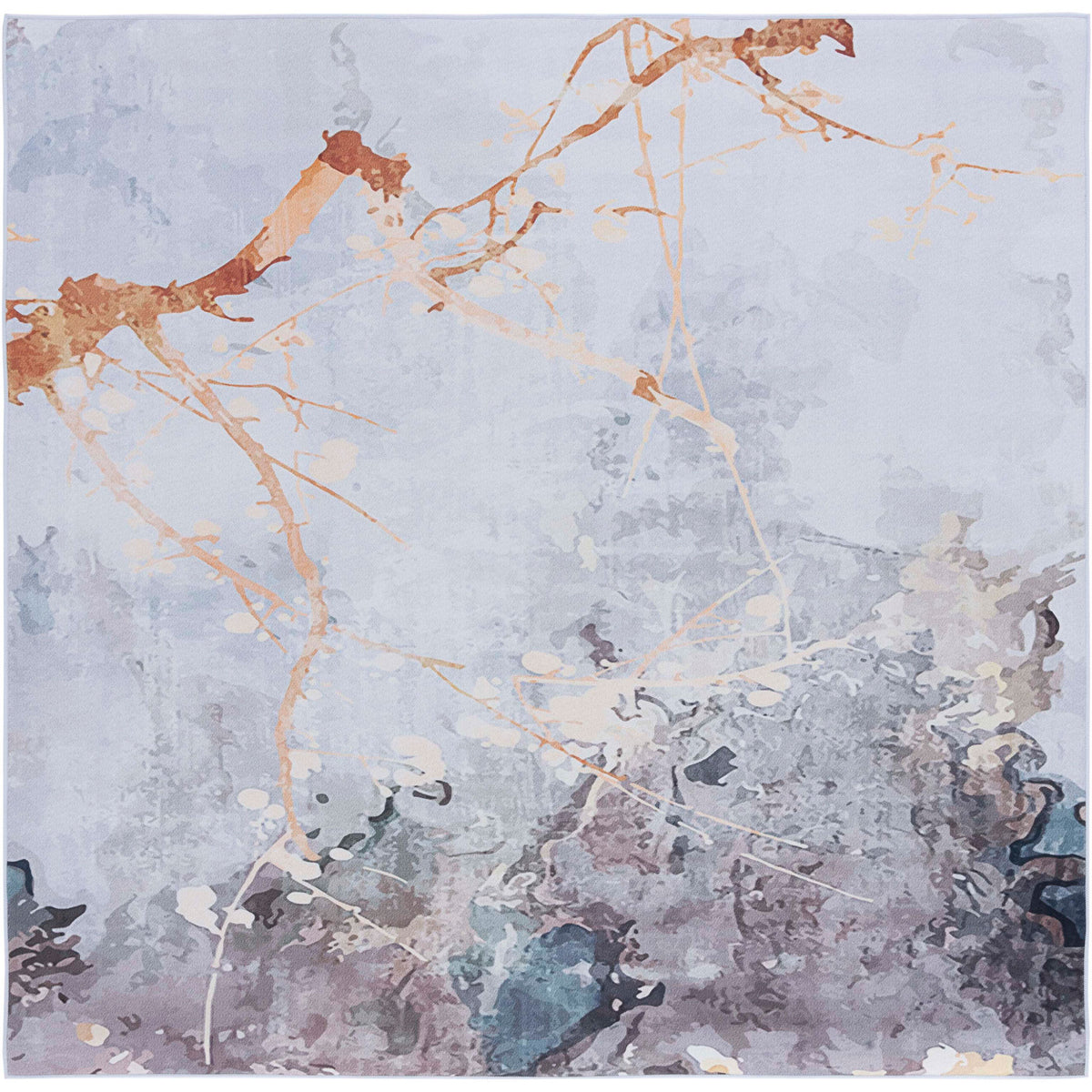 Abstract gray and beige rug with warm branch-like veining and watercolor texture || TAC811F-8 || top_studio