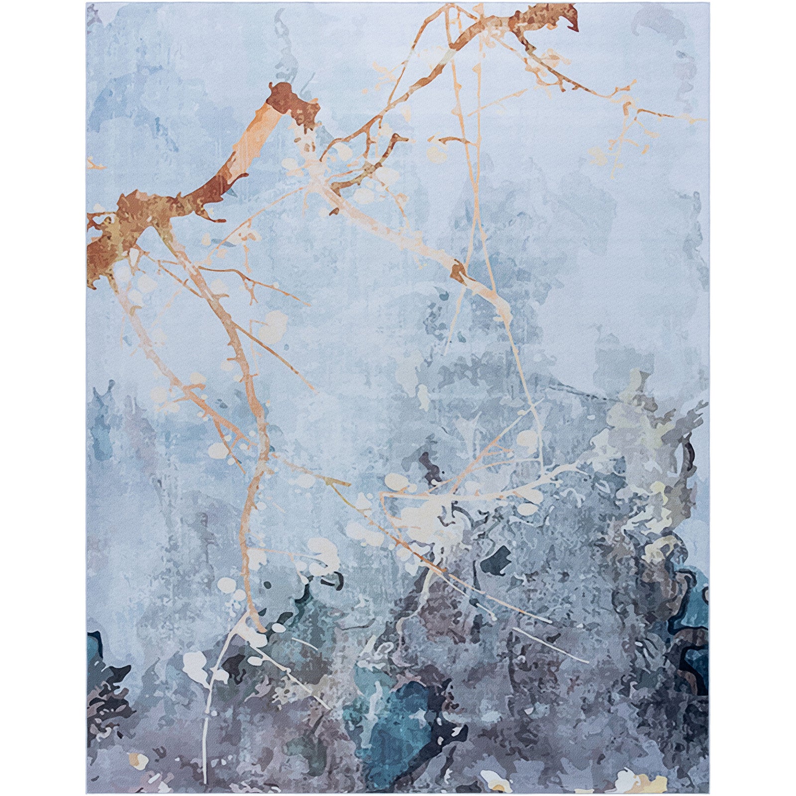 Abstract gray and beige rug with warm branch-like veining and watercolor texture || TAC811F-8 || top_studio