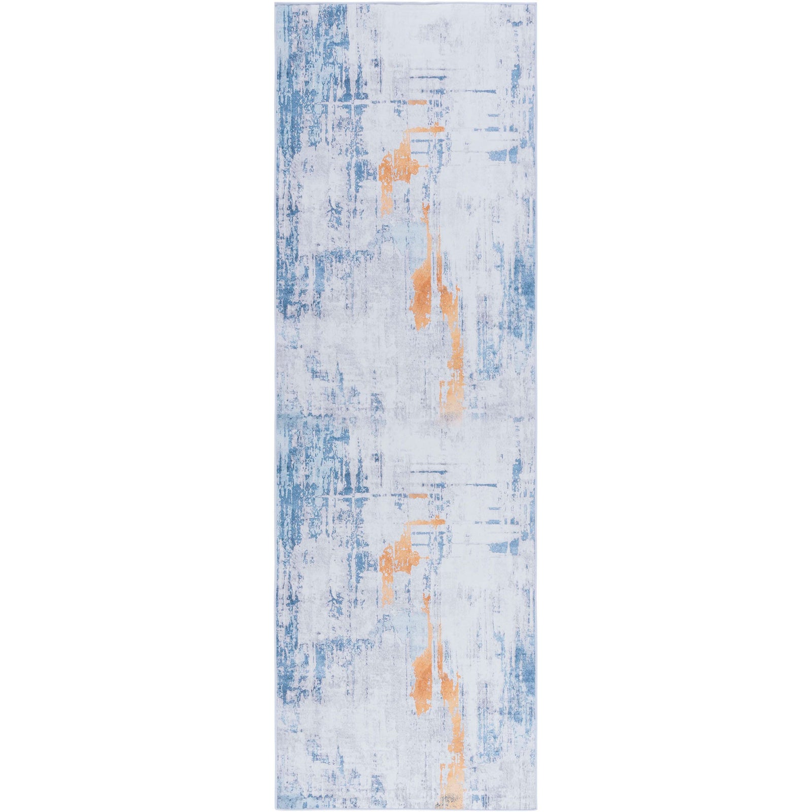 Abstract gray and blue runner with painterly splashes of orange for a modern pop of color || TAC812F-28 || top_studio