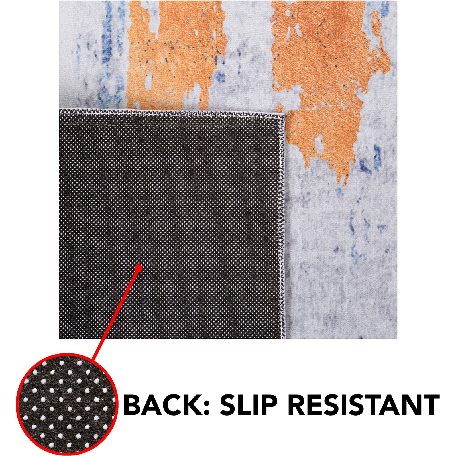 Slip-resistant dotted backing keeps the rug securely in place. || TAC812F-5 || callout_studio