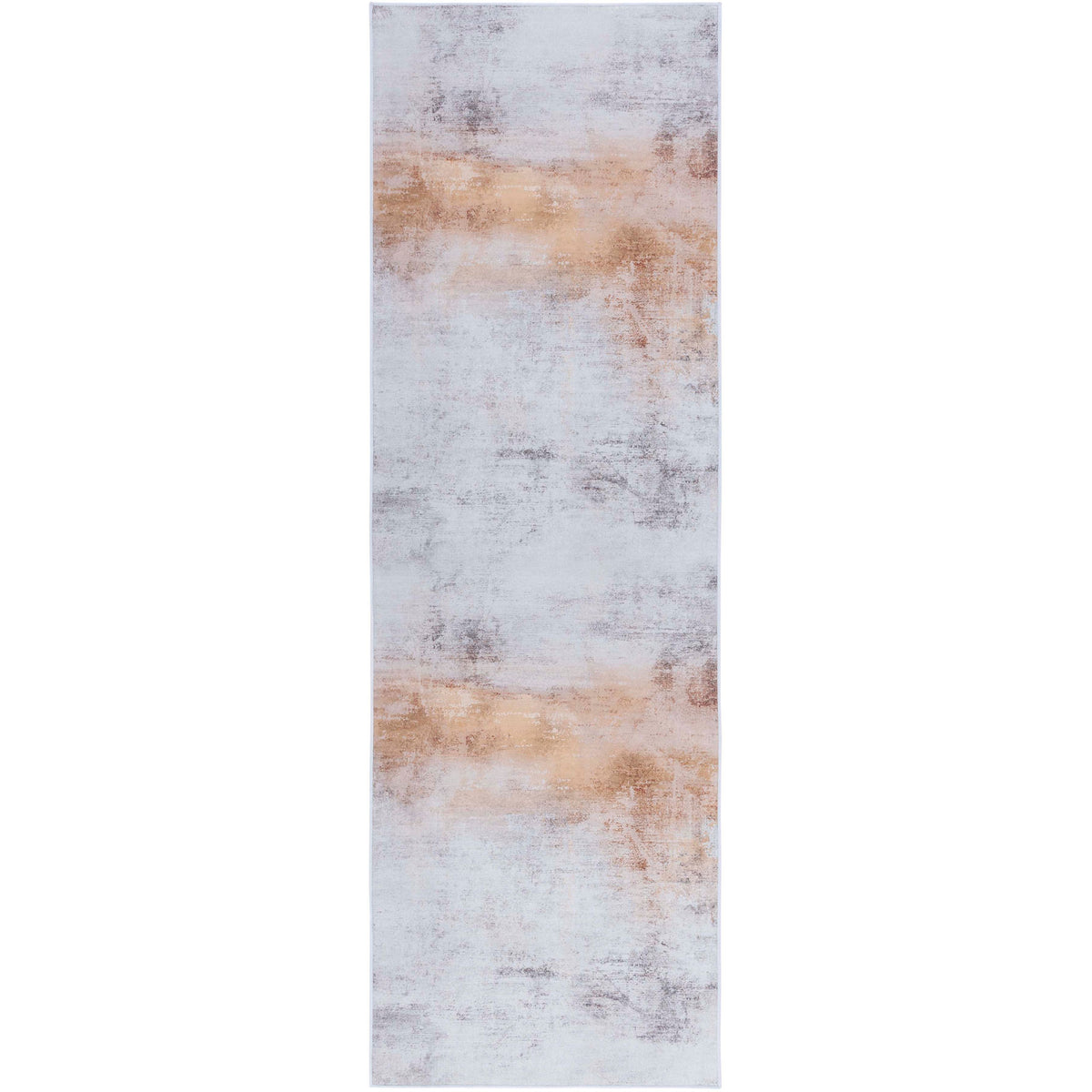 Abstract gray and rust runner rug with low pile and non-slip backing, machine washable for easy care || TAC813F-28 || top_studio