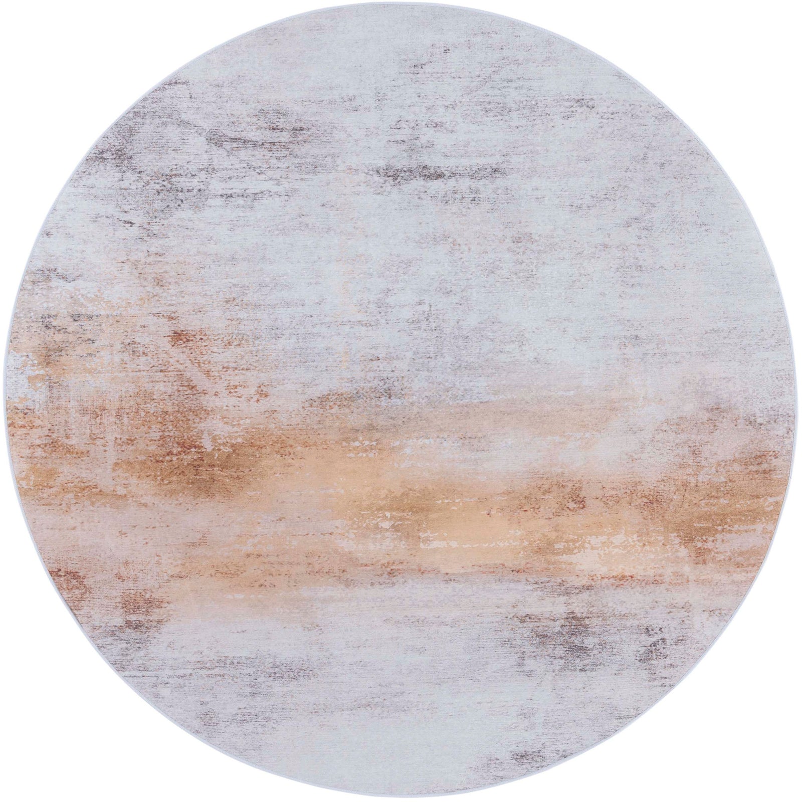 Round abstract rug with washed gray and rust palette for a warm, contemporary look || TAC813F-6R || top_studio