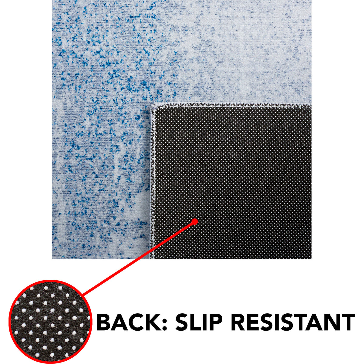 Slip-resistant backing with dotted grip keeps the rug securely in place || TAC814F-5 || callout_studio