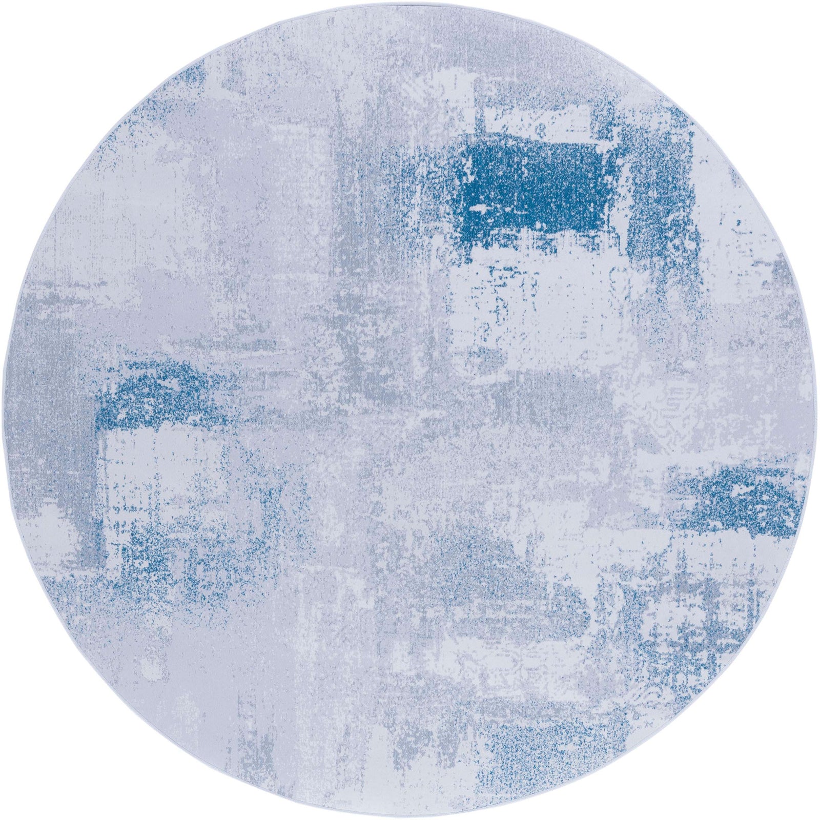 Round gray and blue abstract rug with a modern, versatile pattern for easy styling || TAC814F-6R || top_studio
