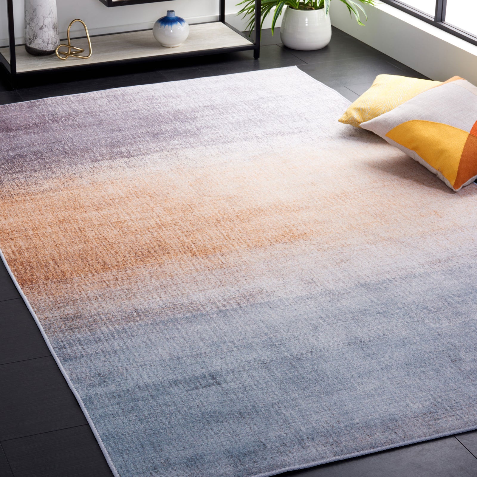 Ombre gradient rug anchors a modern space with soft, muted hues || TAC816F-5 || top_room