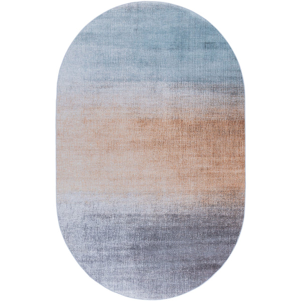Oval ombre rug drifts from cool blue to warm rust and gray for a modern, soothing look. || TAC816F-5OV || top_studio