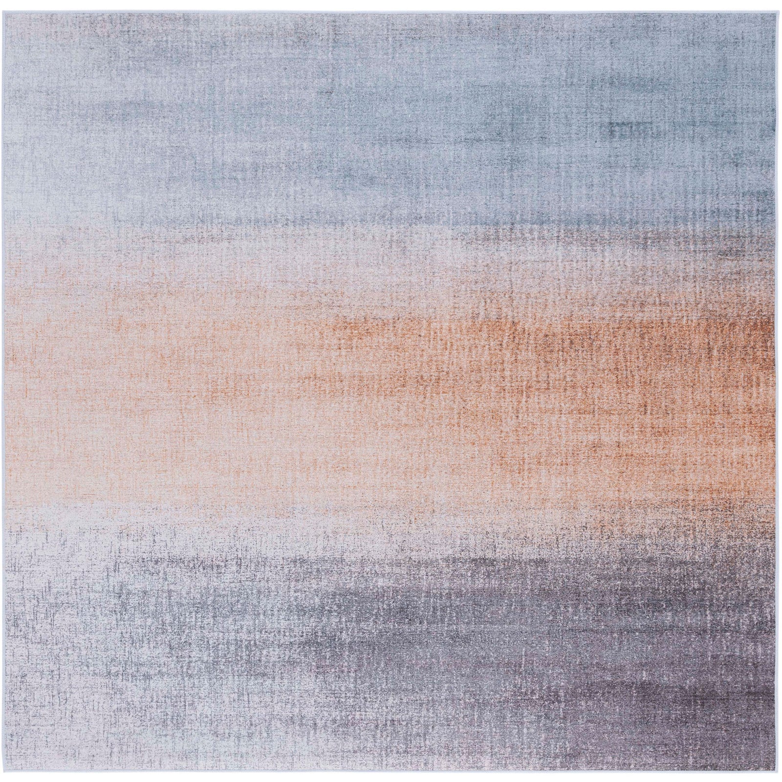 Square ombre rug balancing blue, rust, and gray in a modern palette || TAC816F-6SQ || top_studio