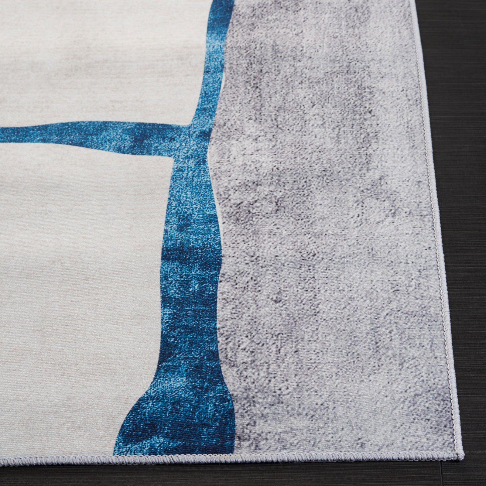 Abstract gray rug with teal and gold accents adds modern flair in a low-profile, machine-washable design || TAC820F-5 || top_studio