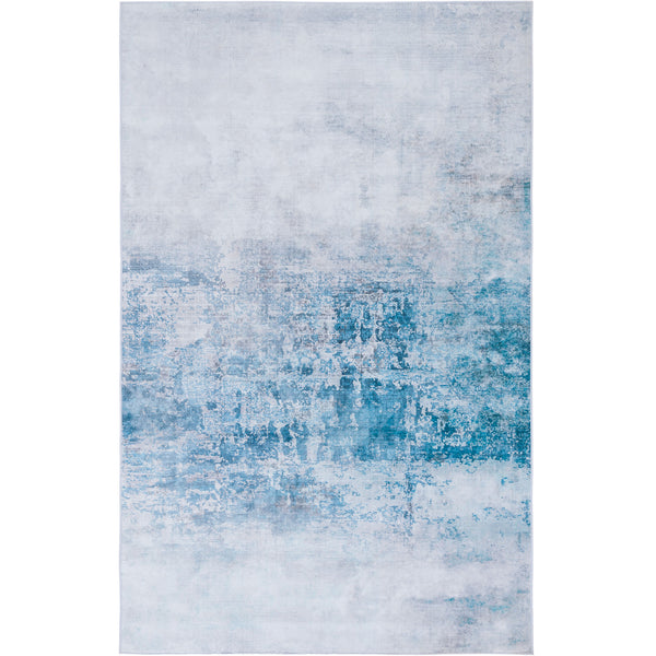 Abstract gray and blue washable rug with ocean-inspired gradient and crisp serged edges || TAC833F-5 || top_studio