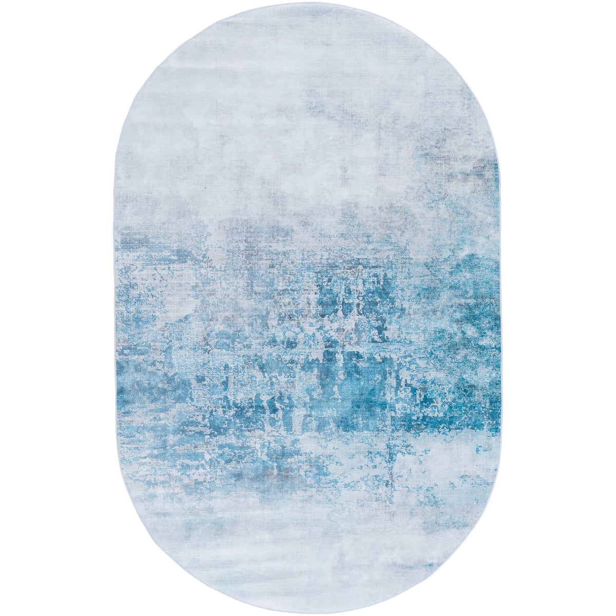 Abstract gray and blue oval rug with machine-washable convenience and easy-care style || TAC833F-5OV || top_studio