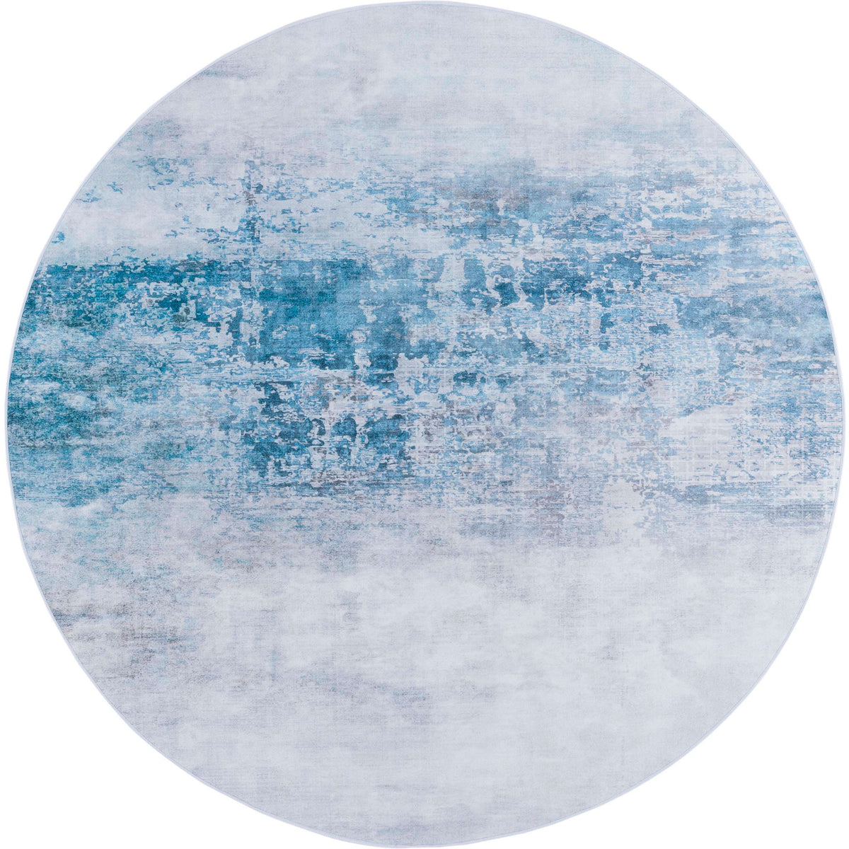 Abstract gray and blue round rug with soft, washable pile for everyday living || TAC833F-6R || top_studio