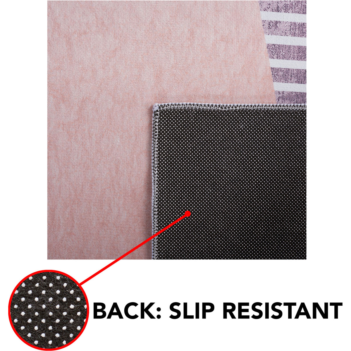Slip-resistant dot backing keeps the rug stable on hard floors. || TAC834B-5 || callout_studio