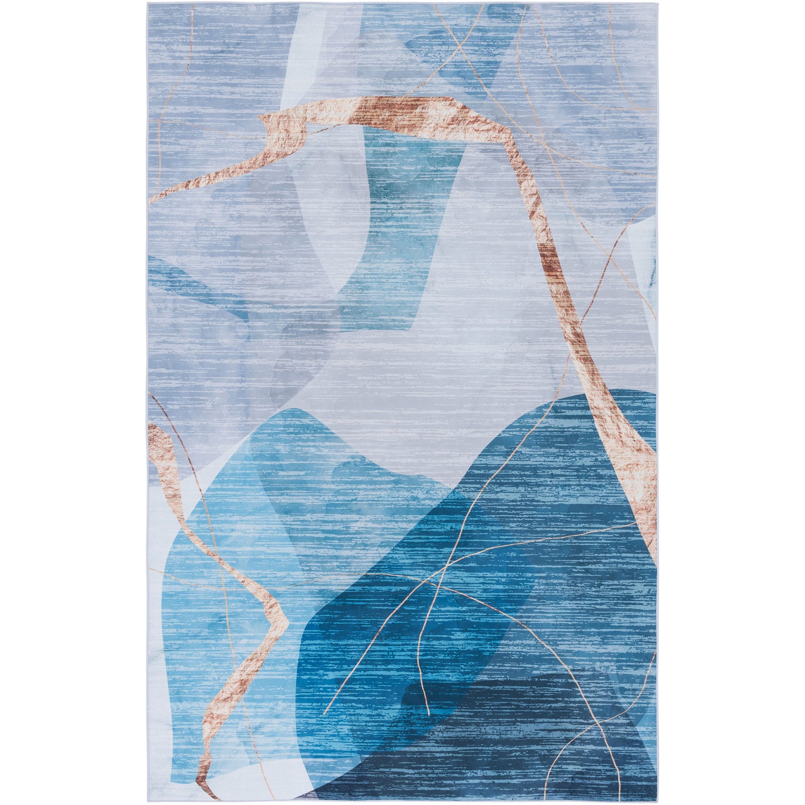 Blue and gold abstract area rug with layered shapes and fine striations for a modern look || TAC836M-5 || top_studio