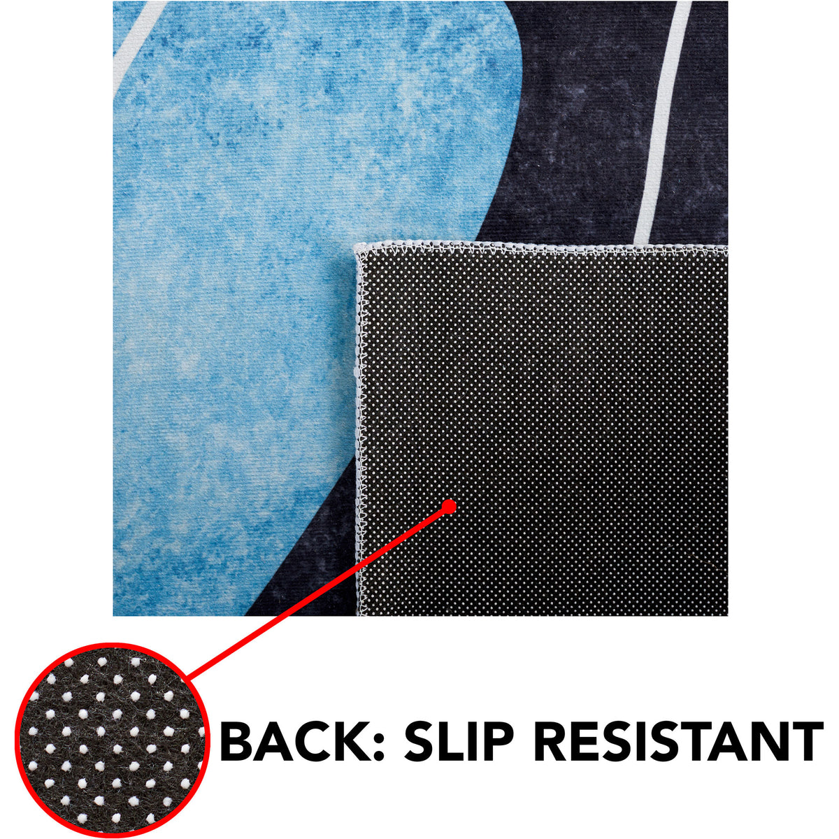 Slip-resistant dotted backing keeps the rug firmly in place || TAC837G-5 || callout_studio