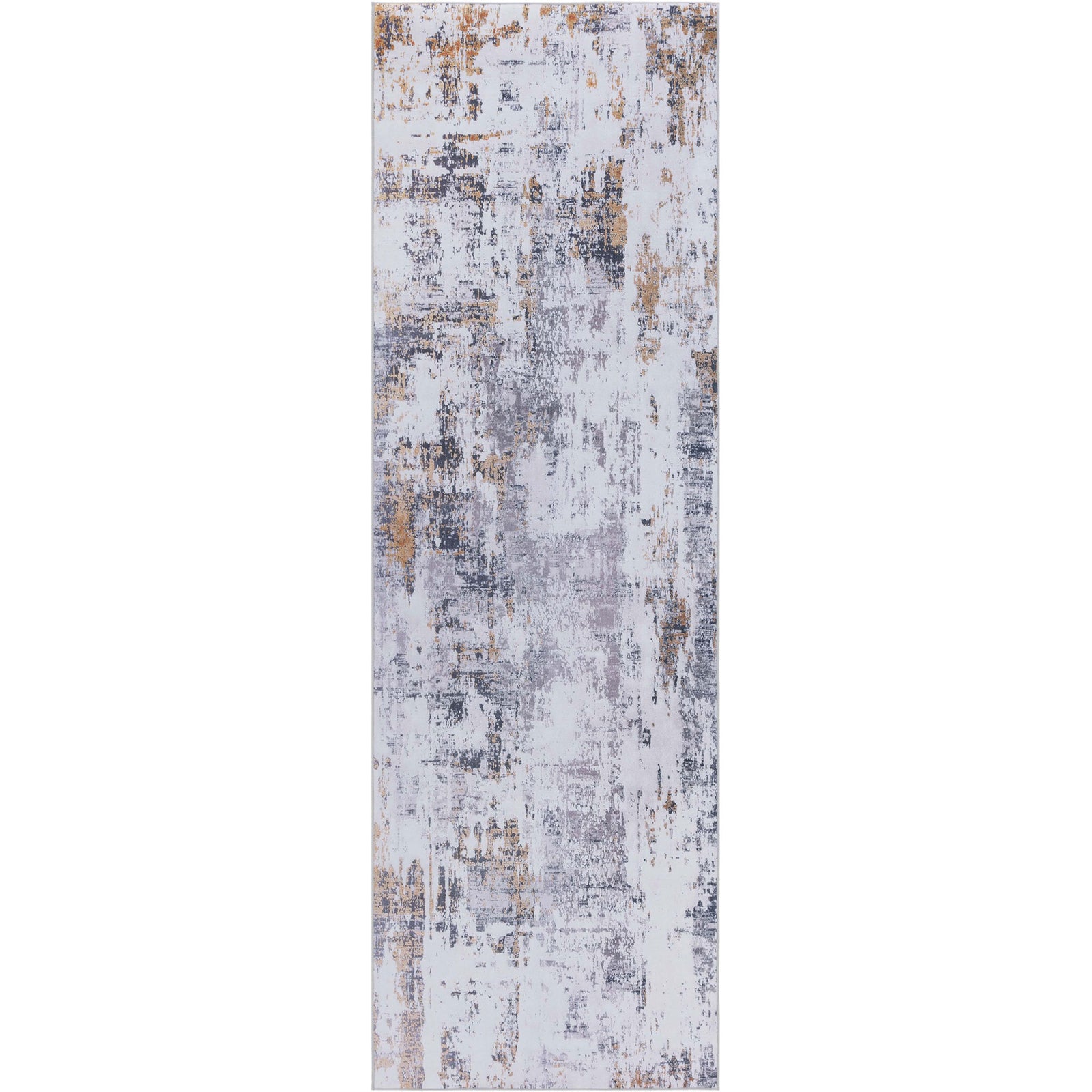 Abstract gray and gold runner rug with a modern distressed pattern || TAC863F-28 || top_studio