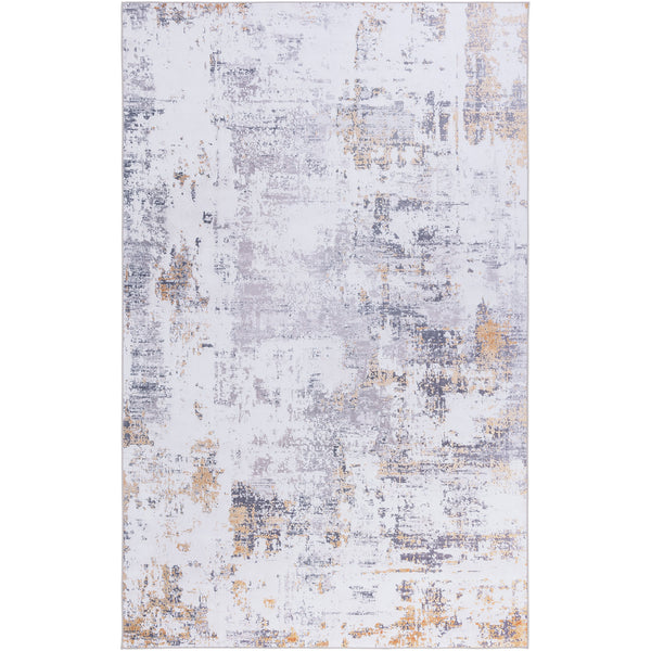 Abstract gray and gold area rug with softly distressed pattern and low-profile edge. || TAC863F-5 || top_studio