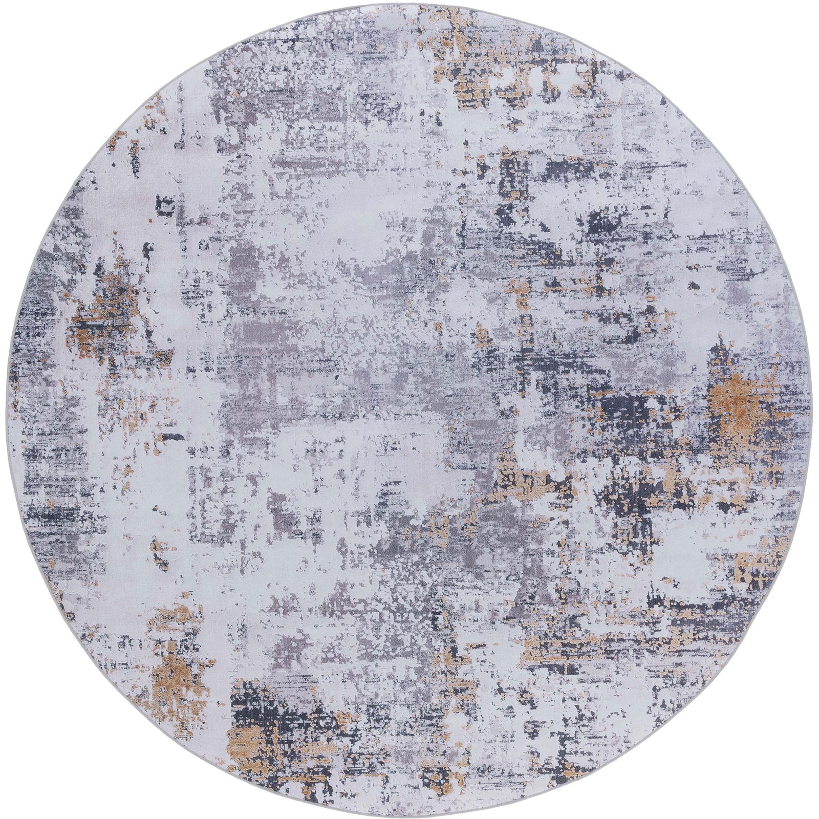 Round rug with gray and gold abstract pattern for a sleek, contemporary look || TAC863F-6R || top_studio