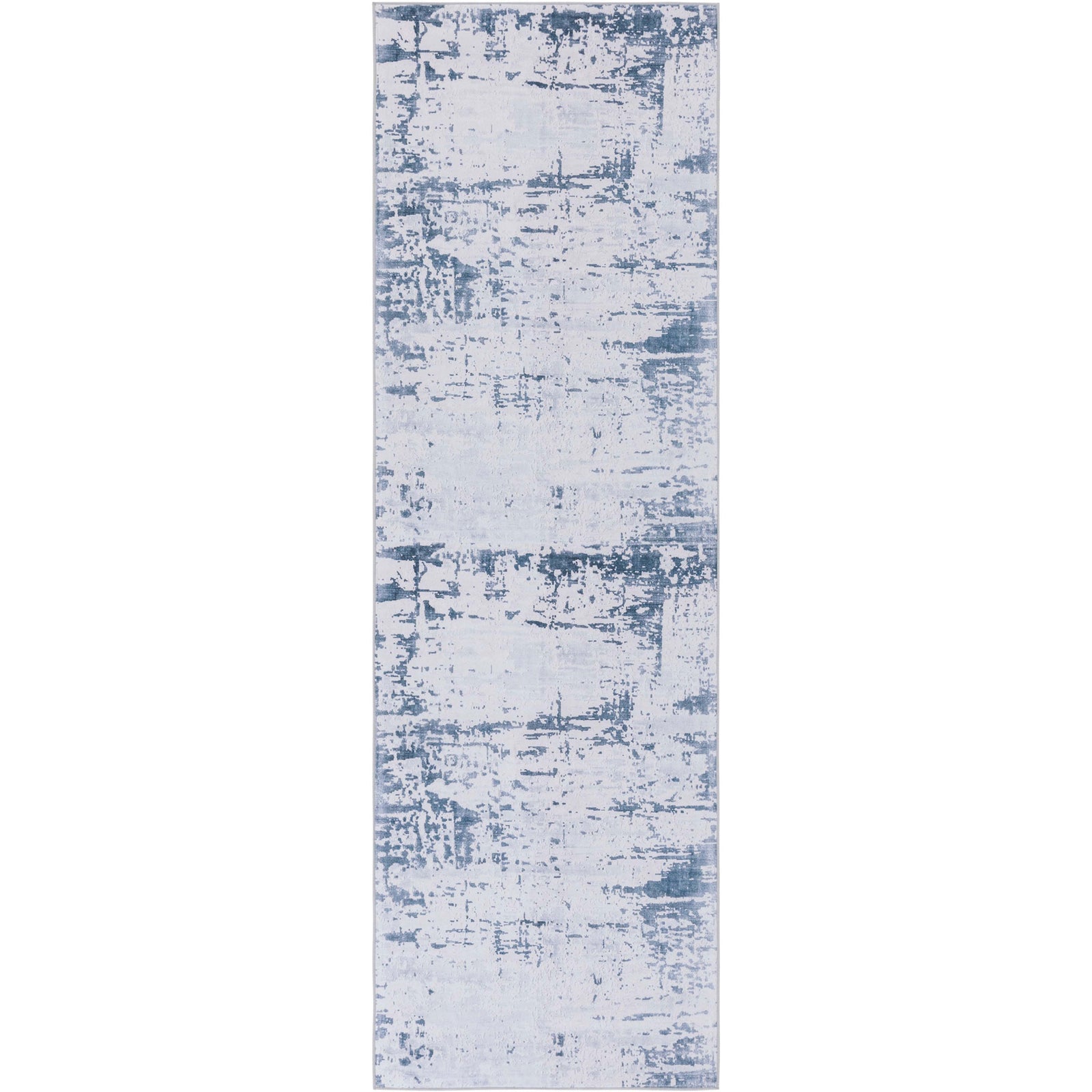 Machine-washable runner with abstract gray and navy pattern and slip-resistant backing. || TAC864F-28 || top_studio