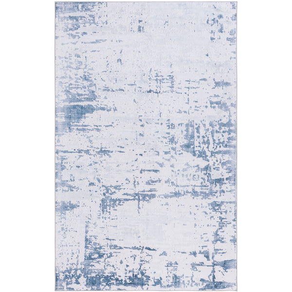 Abstract gray and navy rug with a washed, modern pattern and slim bound edges || TAC864F-5 || top_studio