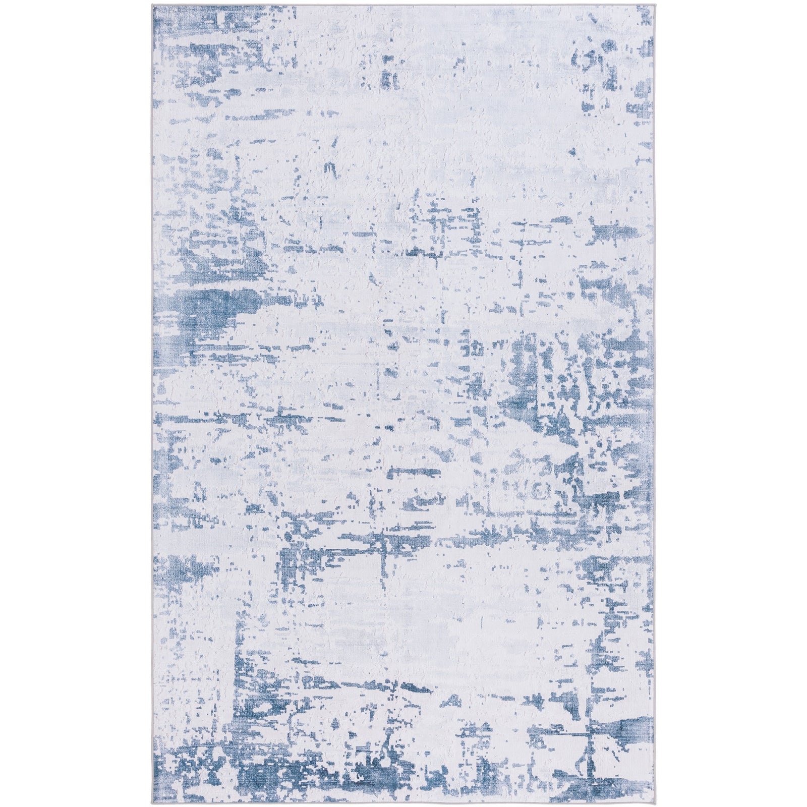 Abstract gray and navy rug with a washed, modern pattern and slim bound edges || TAC864F-5 || top_studio