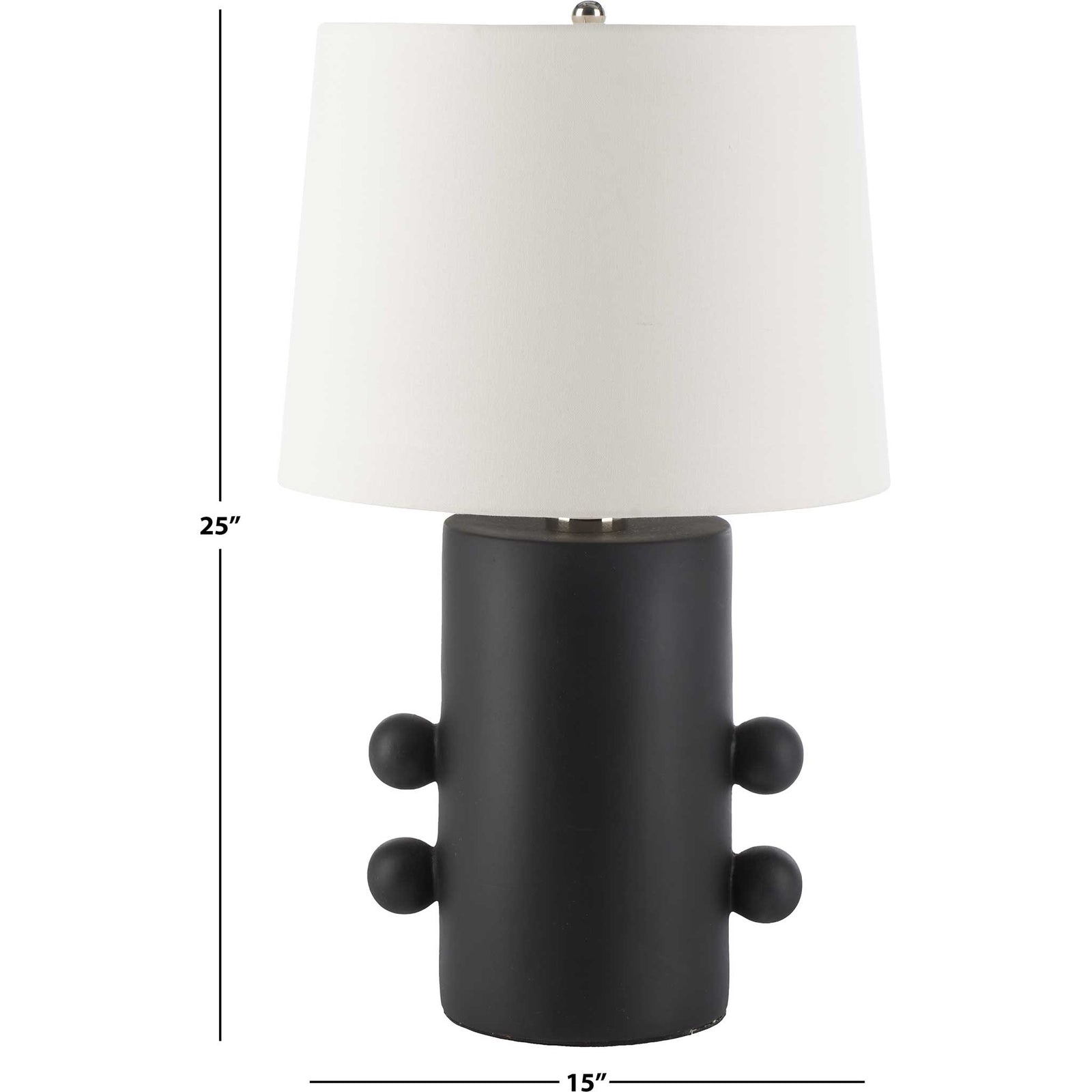 Tall 25-inch profile with bold black ceramic base and a crisp off-white shade. || TBL2008A || dimension_studio